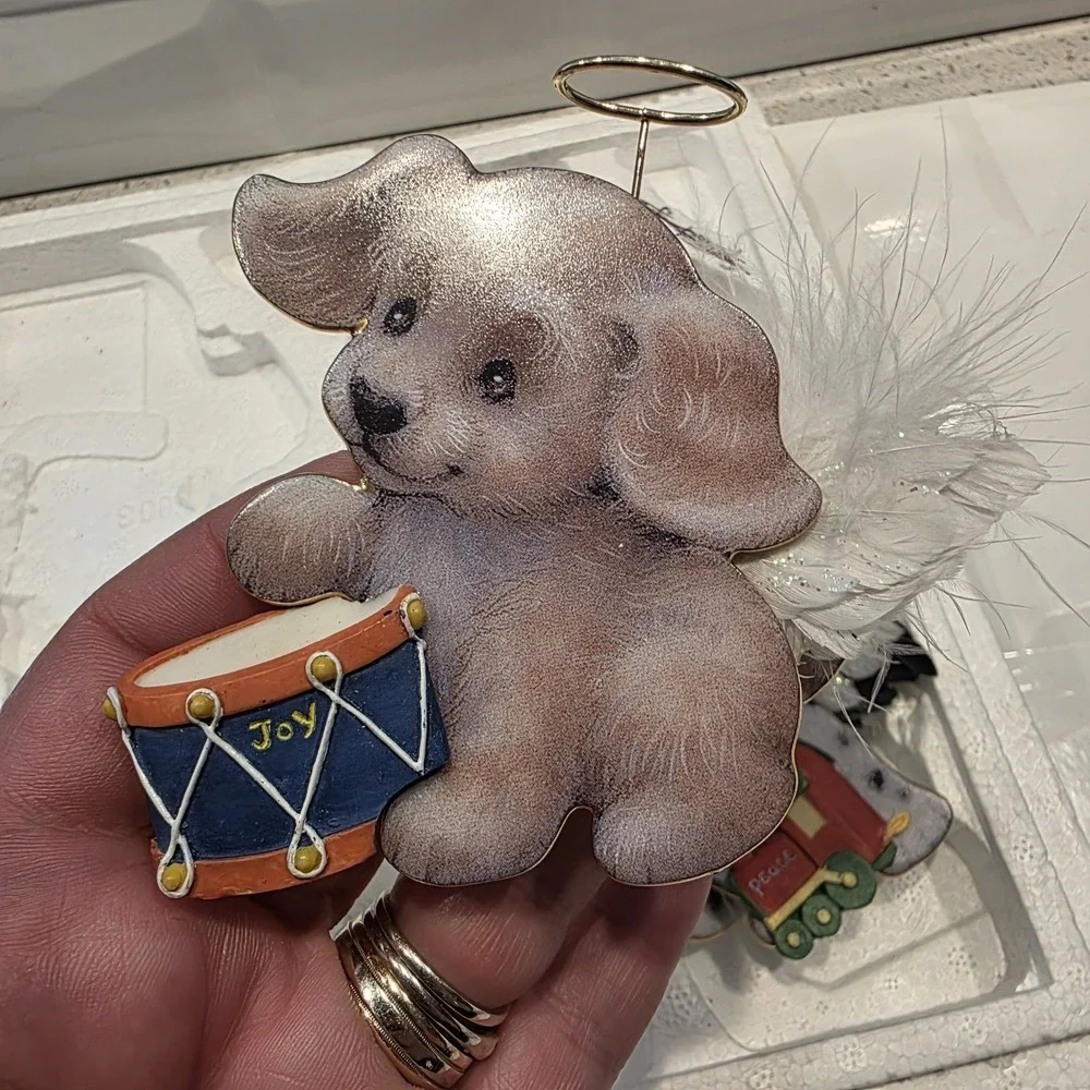 The Bradford Editions Heavenly Waggn Tails‎ Angel Dog Porcelain Ornaments 4pc